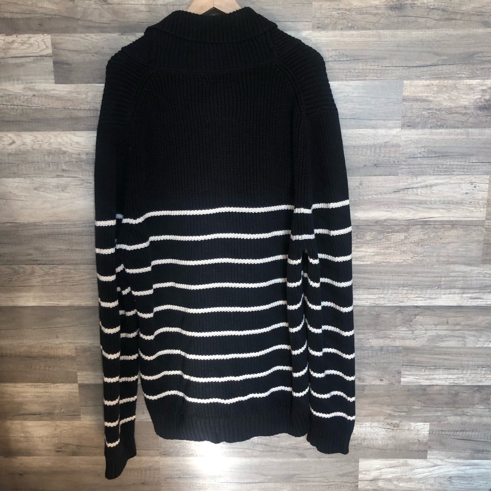 Coastal Marine Chunky Knit Black and White Striped Cotton Sweater XL - Picture 6 of 10